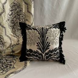 "Designers Guild Pillow Cover Bohemian Black & White Cotton Quilted Cushion - 18""x 18" - thumbnail 3