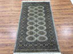 3x5 Silver Color Bokhara Rug - Washable Kitchen Wool Living Room Hand Knotted Wall Turkish - thumbnail 1