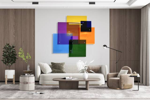 "Oversized Multicolor Acrylic Squares 3D Contemporary Wall Art - 60"" X 60" - image 1