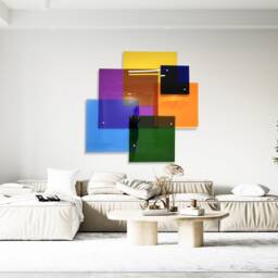 "Oversized Multicolor Acrylic Squares 3D Contemporary Wall Art - 60"" X 60" - thumbnail 3