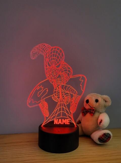 Personalised Spiderman Night Light - Children's Kids Bedroom Boys Room Led Birthday Gift - image 1
