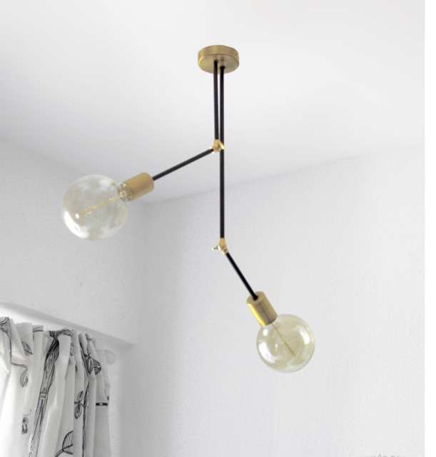 xana - Modern Articulated Ceiling Lamp With 2 Irregular Black & Brass Arms - image 1