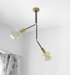 xana - Modern Articulated Ceiling Lamp With 2 Irregular Black & Brass Arms - thumbnail 1