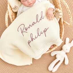 Custom Embroidered Cotton Baby Blanket Personalized Newborn Gift - thumbnail 2
