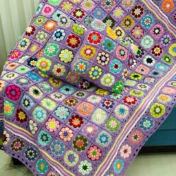 Crochet Daisy Pillow Cover Colorful, Granny Square Cover, Cushion Coloful Pillow Cover, Black - thumbnail 4