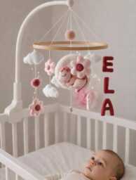 Neutral Felt Dinosaur Baby Mobile Boho Dino Nursery Crib Decor