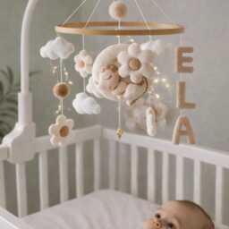 Neutral Felt Dinosaur Baby Mobile Boho Dino Nursery Crib Decor - thumbnail 3