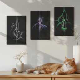 Set Of 3 Canvas Prints - Patterns in Shades Black & Color, Wall Art Large, Abstract Hanging Piece - thumbnail 2