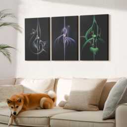Set Of 3 Canvas Prints - Patterns in Shades Black & Color, Wall Art Large, Abstract Hanging Piece - thumbnail 3