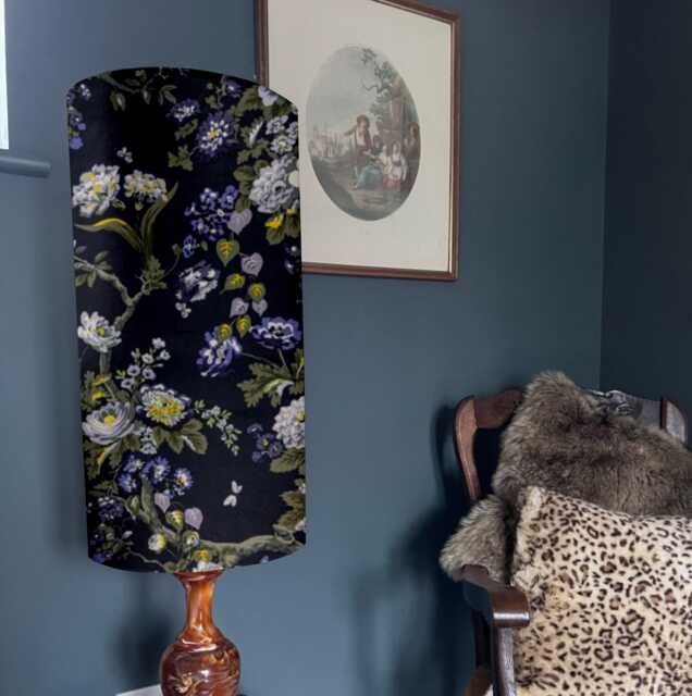Midnight Floral Velvet Cylinder Lampshade, Extra Tall Lampshade Midnight Velvet - image 1