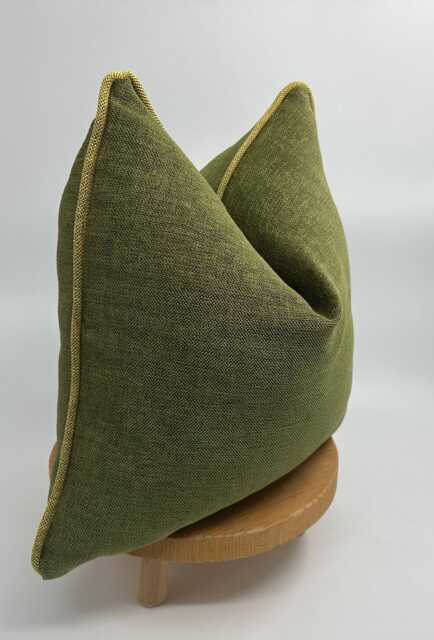 Green Linen Pillow Cover Yellow Pipping, Soft Pillow, Textured Cushion, Throw Pillows - image 1