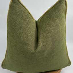 Green Linen Pillow Cover Yellow Pipping, Soft Pillow, Textured Cushion, Throw Pillows - thumbnail 3