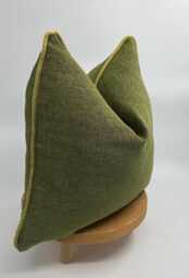 Green Linen Pillow Cover Yellow Pipping, Soft Pillow, Textured Cushion, Throw Pillows - thumbnail 1