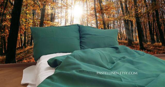 Green Comforter Cover, Emerald Duvet New Home Owner Gift - image 1