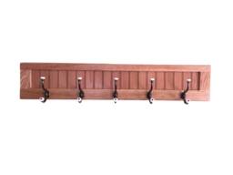 Oak Wood Wall Hanging Coat Rack Antique Brass & Porcelain Hooks