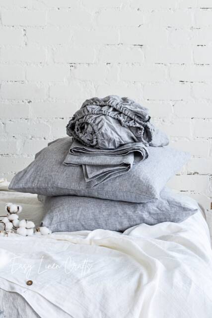 Linen Sheet Set - Fitted Sheet, Flat & 2 Bed Pillow Covers Full Double Queen King Custom Sizes Melange Grey Bedding - image 1