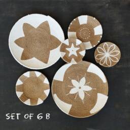 Hand Painted Jute Wall Basket Set, Boho Neutral Decor, Rustic Art, Farmhouse Hanging Basket, Plate - thumbnail 3