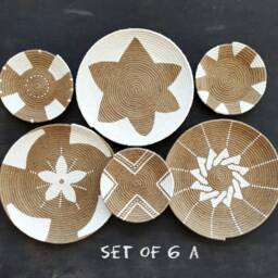 Hand Painted Jute Wall Basket Set, Boho Neutral Decor, Rustic Art, Farmhouse Hanging Basket, Plate - thumbnail 2