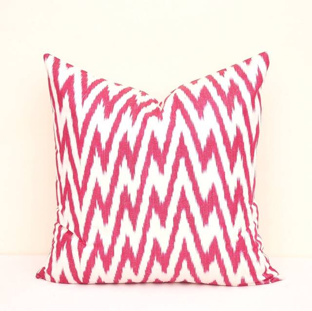 20x20 Crimson Chevron Ikat Pillow Cover, Handmade Cotton Cushion - image 1