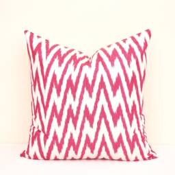 20x20 Crimson Chevron Ikat Pillow Cover, Handmade Cotton Cushion - thumbnail 1