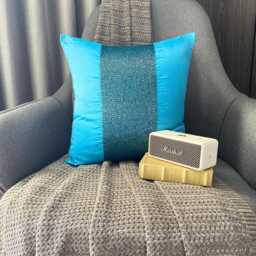 Art Silk Aqua Blue Beaded Striped Decorative Throw Pillow Cover, 16x16 Modern Style Sofa/Couch/Outdoor Designer Cushion Cover - Center - thumbnail 2