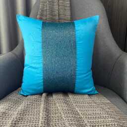 Art Silk Aqua Blue Beaded Striped Decorative Throw Pillow Cover, 16x16 Modern Style Sofa/Couch/Outdoor Designer Cushion Cover - Center - thumbnail 3