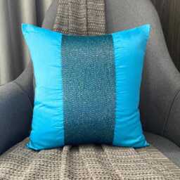 Art Silk Aqua Blue Beaded Striped Decorative Throw Pillow Cover, 16x16 Modern Style Sofa/Couch/Outdoor Designer Cushion Cover - Center - thumbnail 1