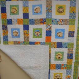 "Handmade Monkey Face Quilt Playful Machine Quilted Youth Bedding - 69"" X 87" - thumbnail 3