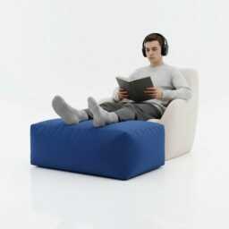 Bean Bag Rectangle Pouffe Footstools Royal Blue Ottoman Style Outdoor Indoor Water Resistant - thumbnail 2