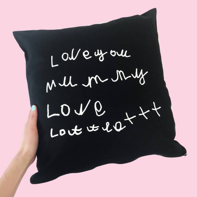 Handwriting Keepsake Cushion - Childs Personalised Mummy Black White - image 1