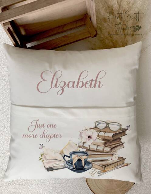 Personalised Book Pocket Cushion, A Girl Who Loves Books, Gift For Her, Reading Gift - image 1