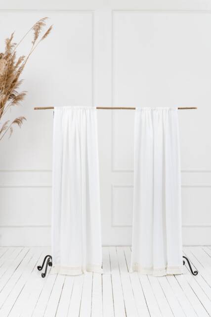 Linen Curtain Panel With Macrame Edge - Rod Pocket Drapes Lightweight & Semi-Sheer Curtains Custom - image 1