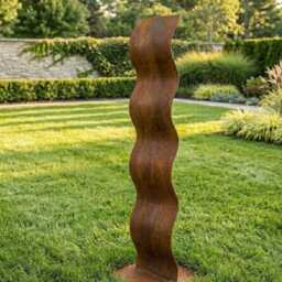 Outdoor Metal Sculpture Steel Wave Patina Rustic Contemporary Art For Gardens - thumbnail 3