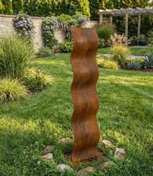 Outdoor Metal Sculpture Steel Wave Patina Rustic Contemporary Art For Gardens