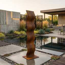 Outdoor Metal Sculpture Steel Wave Patina Rustic Contemporary Art For Gardens - thumbnail 2