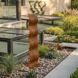 Outdoor Metal Sculpture Steel Wave Patina Rustic Contemporary Art For Gardens - thumbnail 4