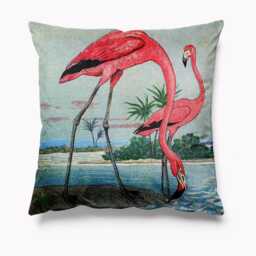 "Vintage Pink Flamingo Cushion Velvet 45cm X - 18"" 18" - thumbnail 1