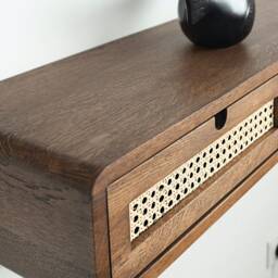 Oak Floating Console Table With Rattan Drawers, Wall Mounted Entryway - thumbnail 2