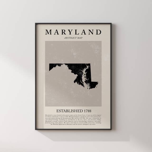 Abstract Maryland Map Vintage Wall Art Print Us State - United States Of America Usa Travel Poster - image 1