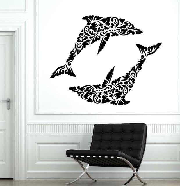 Wall Decal Dolphin Ocean Floral Ornament Tribal Mural Vinyl Sticker 1707Dz - image 1