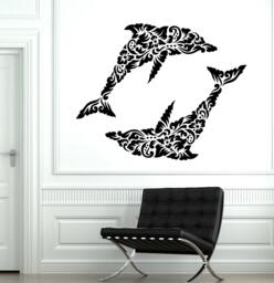 Wall Decal Dolphin Ocean Floral Ornament Tribal Mural Vinyl Sticker 1707Dz - thumbnail 1