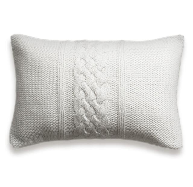 Decorative Cable Knit Pillow Cover in Pure White 12x18 Inch Lumbar Cushion Wool Cotton - image 1