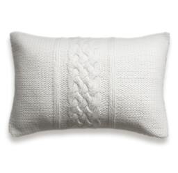 Decorative Cable Knit Pillow Cover in Pure White 12x18 Inch Lumbar Cushion Wool Cotton - thumbnail 1