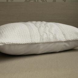 Decorative Cable Knit Pillow Cover in Pure White 12x18 Inch Lumbar Cushion Wool Cotton - thumbnail 2