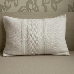 Decorative Cable Knit Pillow Cover in Pure White 12x18 Inch Lumbar Cushion Wool Cotton - thumbnail 3
