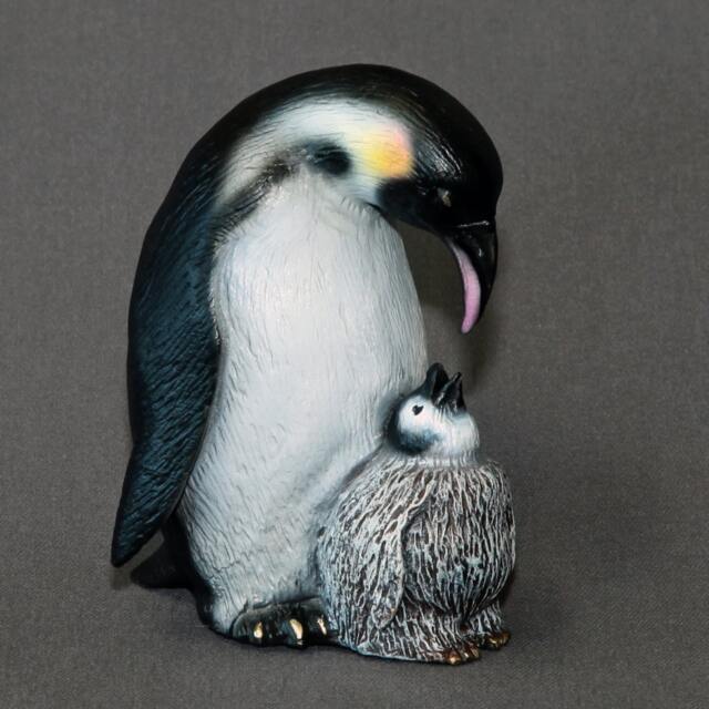 Signed Bronze Penguin Sculpture Mama & Baby Figurine, Limited Edition - image 1