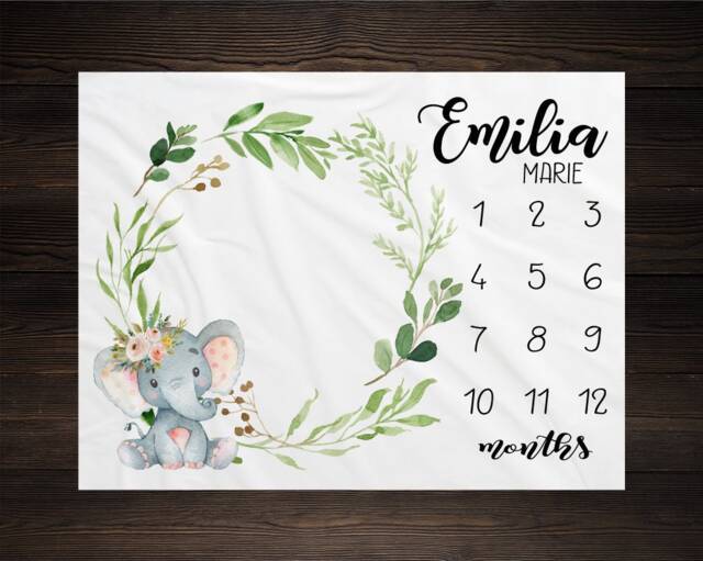 Safari Baby Milestone Blanket Month Growth Tracker Fleece Shower Elephant Newborn Gift Animals Girl - image 1