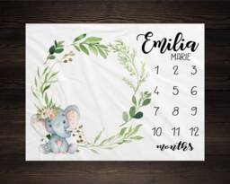 Safari Baby Milestone Blanket Month Growth Tracker Fleece Shower Elephant Newborn Gift Animals Girl - thumbnail 1