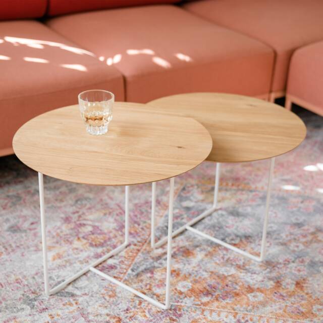 Side Table Oak With White Frame & Round Top - image 1