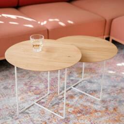 Side Table Oak With White Frame & Round Top